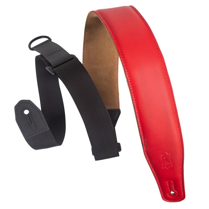 Levy's Leathers Right Height Guitar Strap with RipChord Quick Adjustment Technology and Suede Backing; 2.5" Width Padded Garment Leather - Red (MRHGS-RED) - Image 1
